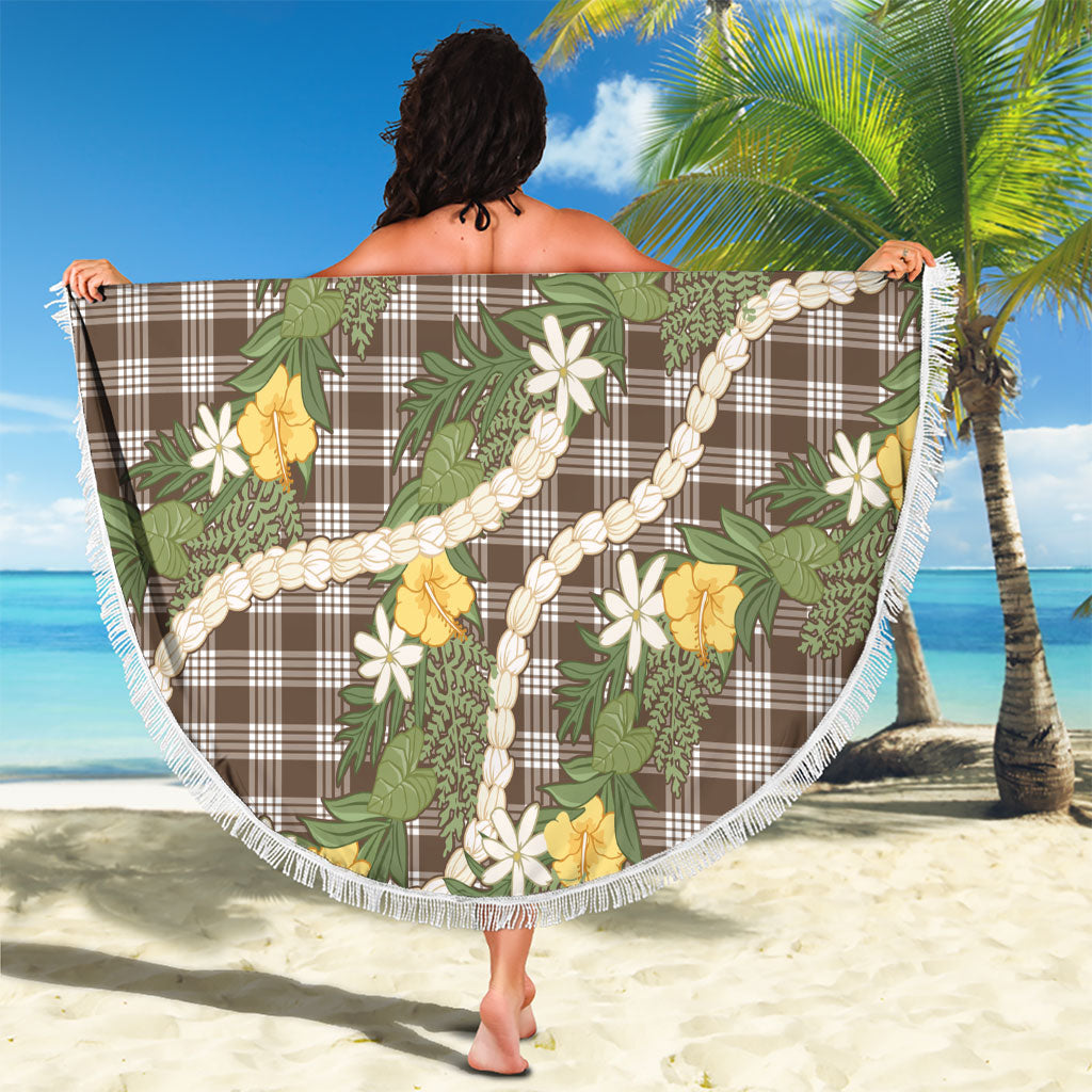 Aloha Puakenikeni Anthurium Pikake Lei Beach Blanket Chocolate Hawaiian Palaka Pattern