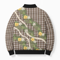 Aloha Puakenikeni Anthurium Pikake Lei Bomber Puffer Jacket Chocolate Hawaiian Palaka Pattern