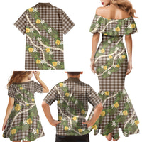 Aloha Puakenikeni Anthurium Pikake Lei Family Matching Mermaid Dress and Hawaiian Shirt Chocolate Hawaiian Palaka Pattern LT9 - Polynesian Pride