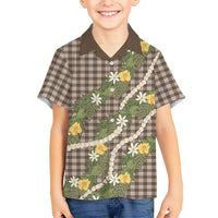 Aloha Puakenikeni Anthurium Pikake Lei Family Matching Mermaid Dress and Hawaiian Shirt Chocolate Hawaiian Palaka Pattern LT9 Son's Shirt Chocolate - Polynesian Pride