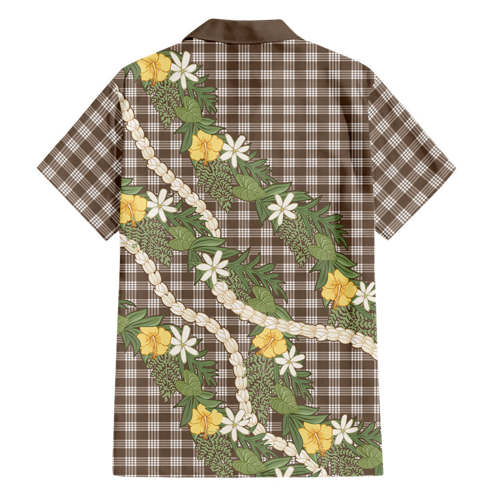 Aloha Puakenikeni Anthurium Pikake Lei Family Matching Off The Shoulder Long Sleeve Dress and Hawaiian Shirt Chocolate Hawaiian Palaka Pattern LT9 - Polynesian Pride