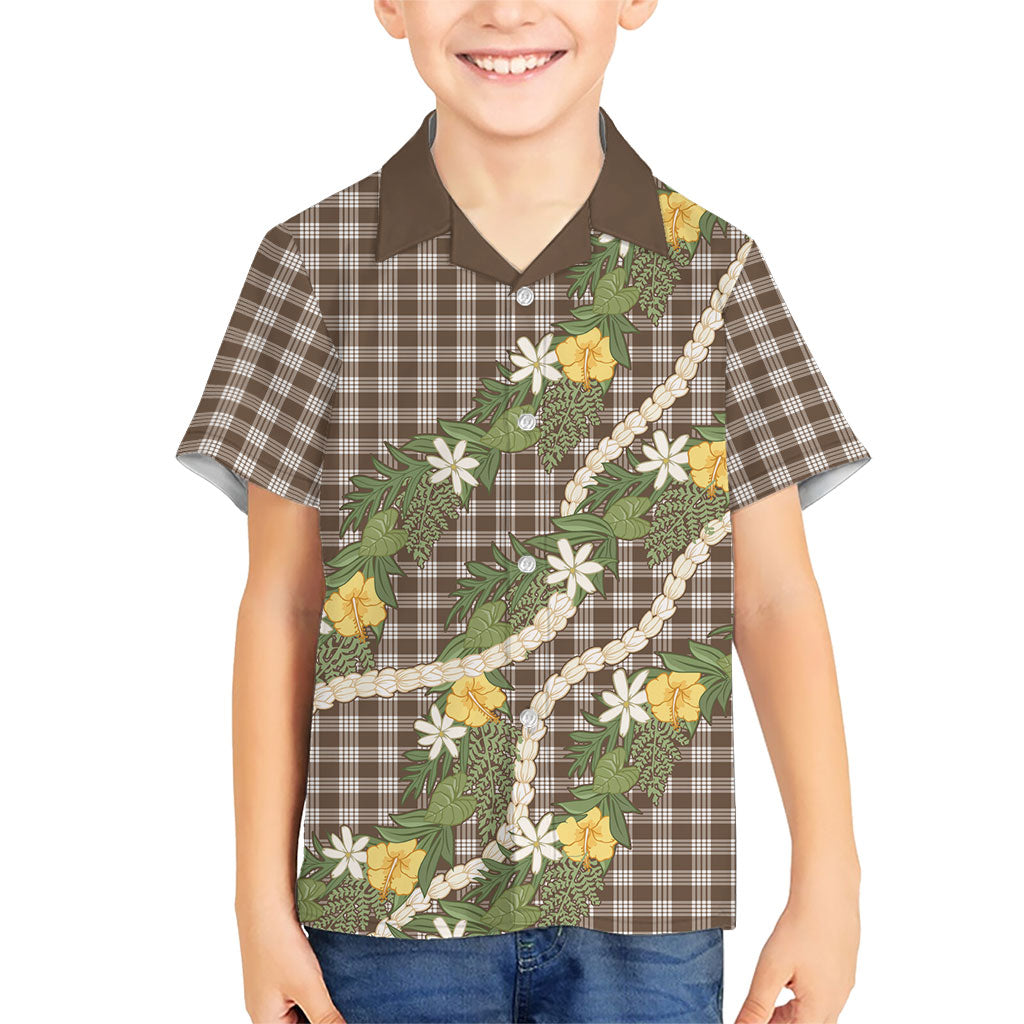 Aloha Puakenikeni Anthurium Pikake Lei Family Matching Off The Shoulder Long Sleeve Dress and Hawaiian Shirt Chocolate Hawaiian Palaka Pattern LT9 Son's Shirt Chocolate - Polynesian Pride