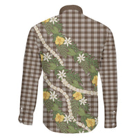 Aloha Puakenikeni Anthurium Pikake Lei Family Matching Off Shoulder Short Dress and Hawaiian Shirt Chocolate Hawaiian Palaka Pattern LT9 - Polynesian Pride