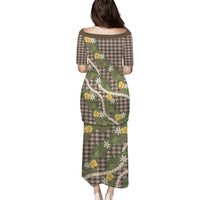 Aloha Puakenikeni Anthurium Pikake Lei Family Matching Puletasi and Hawaiian Shirt Chocolate Hawaiian Palaka Pattern LT9 - Polynesian Pride