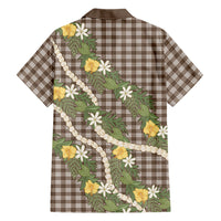 Aloha Puakenikeni Anthurium Pikake Lei Family Matching Short Sleeve Bodycon Dress and Hawaiian Shirt Chocolate Hawaiian Palaka Pattern LT9 - Polynesian Pride