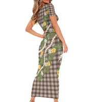 Aloha Puakenikeni Anthurium Pikake Lei Family Matching Short Sleeve Bodycon Dress and Hawaiian Shirt Chocolate Hawaiian Palaka Pattern LT9 - Polynesian Pride