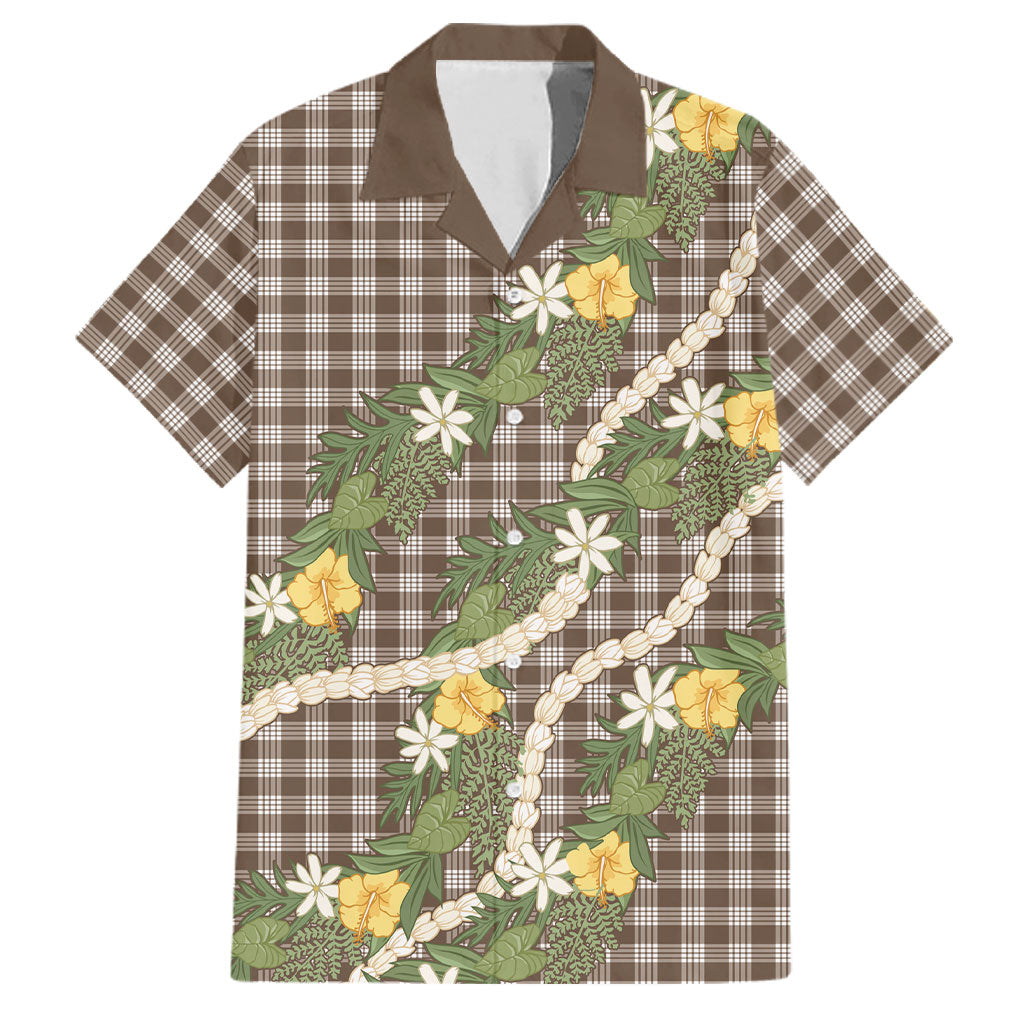 Aloha Puakenikeni Anthurium Pikake Lei Family Matching Summer Maxi Dress and Hawaiian Shirt Chocolate Hawaiian Palaka Pattern LT9 Dad's Shirt - Short Sleeve Chocolate - Polynesian Pride