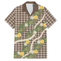 Aloha Puakenikeni Anthurium Pikake Lei Family Matching Summer Maxi Dress and Hawaiian Shirt Chocolate Hawaiian Palaka Pattern LT9 Dad's Shirt - Short Sleeve Chocolate - Polynesian Pride