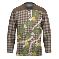 Aloha Puakenikeni Anthurium Pikake Lei Hockey Jersey Chocolate Hawaiian Palaka Pattern