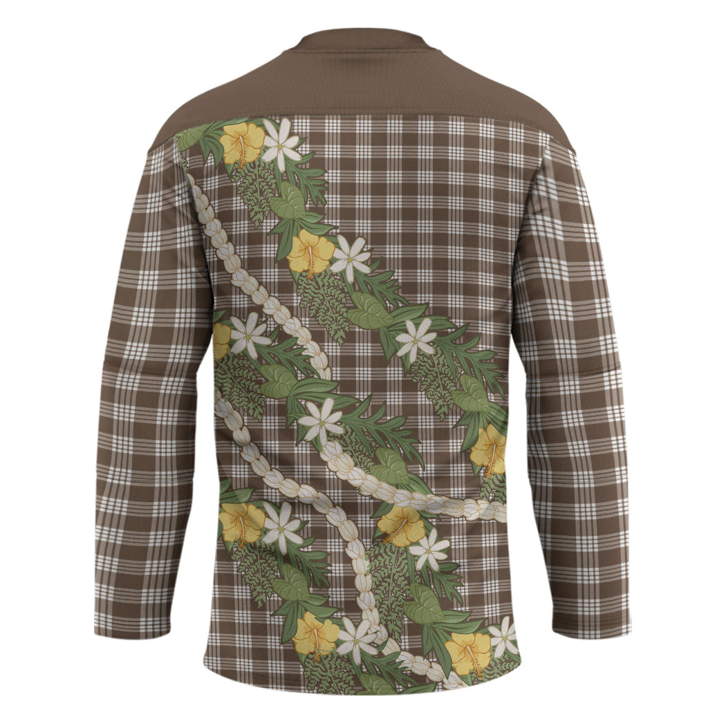 Aloha Puakenikeni Anthurium Pikake Lei Hockey Jersey Chocolate Hawaiian Palaka Pattern