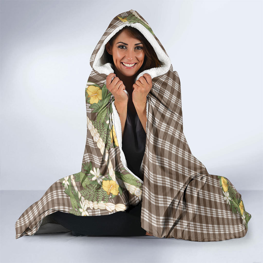 Aloha Puakenikeni Anthurium Pikake Lei Hooded Blanket Chocolate Hawaiian Palaka Pattern LT9 - Polynesian Pride