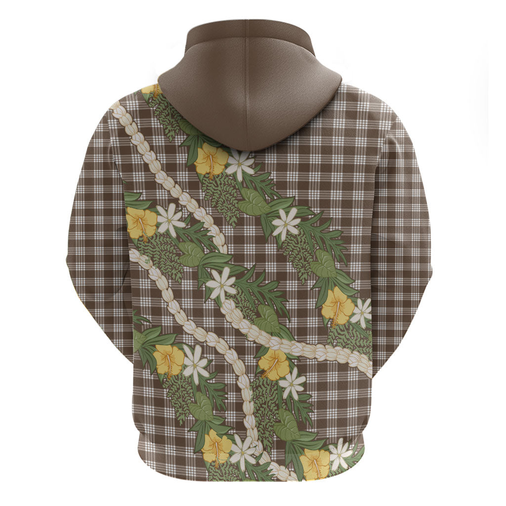 Aloha Puakenikeni Anthurium Pikake Lei Hoodie Chocolate Hawaiian Palaka Pattern