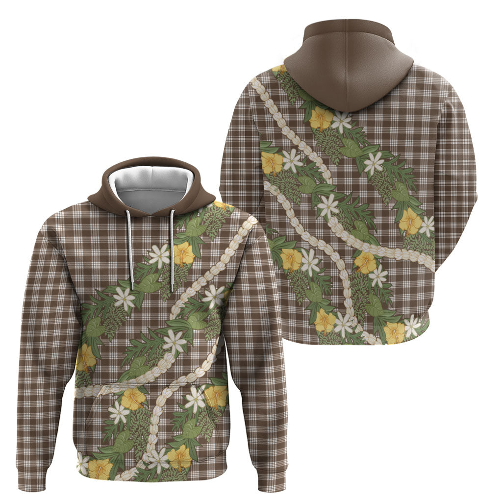 Aloha Puakenikeni Anthurium Pikake Lei Hoodie Chocolate Hawaiian Palaka Pattern