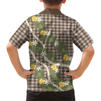 Aloha Puakenikeni Anthurium Pikake Lei Kid Hawaiian Shirt Chocolate Hawaiian Palaka Pattern