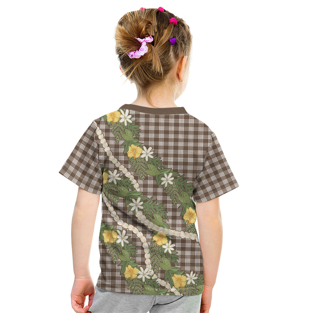 Aloha Puakenikeni Anthurium Pikake Lei Kid T Shirt Chocolate Hawaiian Palaka Pattern LT9 - Polynesian Pride