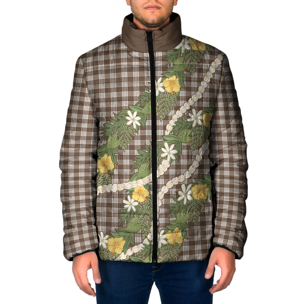 Aloha Puakenikeni Anthurium Pikake Lei Padded Jacket Chocolate Hawaiian Palaka Pattern