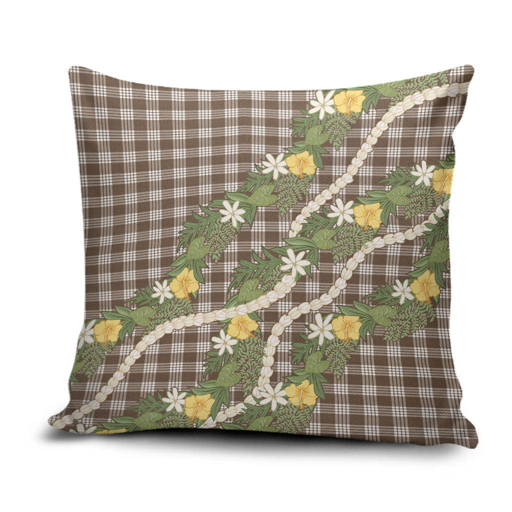 Aloha Puakenikeni Anthurium Pikake Lei Pillow Cover Chocolate Hawaiian Palaka Pattern LT9 Chocolate - Polynesian Pride