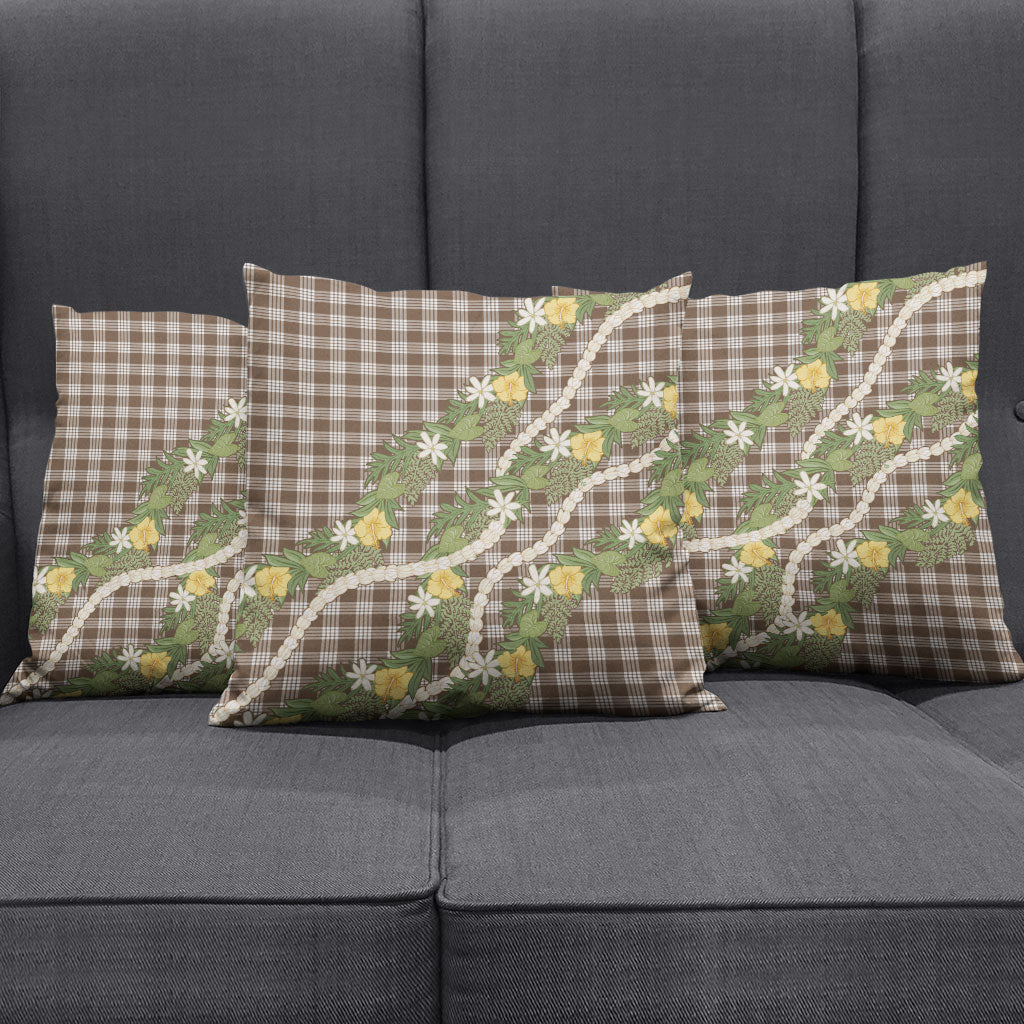 Aloha Puakenikeni Anthurium Pikake Lei Pillow Cover Chocolate Hawaiian Palaka Pattern LT9 - Polynesian Pride