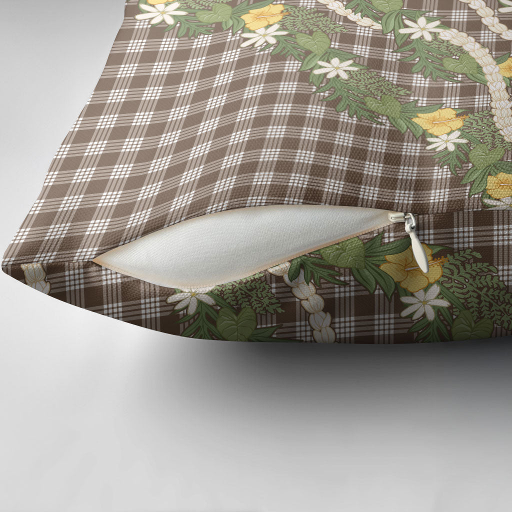 Aloha Puakenikeni Anthurium Pikake Lei Pillow Cover Chocolate Hawaiian Palaka Pattern LT9 - Polynesian Pride