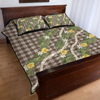 Aloha Puakenikeni Anthurium Pikake Lei Quilt Bed Set Chocolate Hawaiian Palaka Pattern