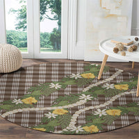 Aloha Puakenikeni Anthurium Pikake Lei Round Carpet Chocolate Hawaiian Palaka Pattern