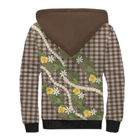 Aloha Puakenikeni Anthurium Pikake Lei Sherpa Hoodie Chocolate Hawaiian Palaka Pattern