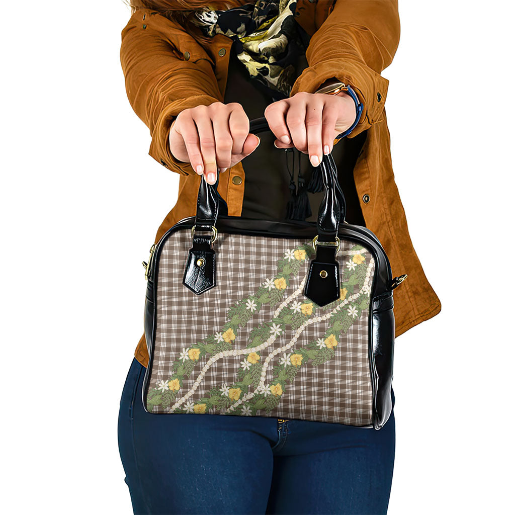 Aloha Puakenikeni Anthurium Pikake Lei Shoulder Handbag Chocolate Hawaiian Palaka Pattern