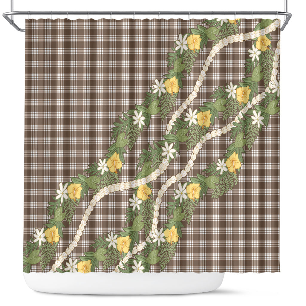 Aloha Puakenikeni Anthurium Pikake Lei Shower Curtain Chocolate Hawaiian Palaka Pattern
