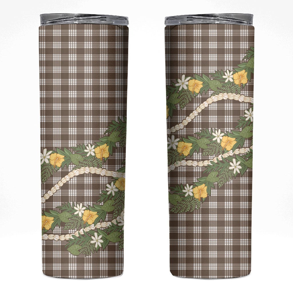 Aloha Puakenikeni Anthurium Pikake Lei Skinny Tumbler Chocolate Hawaiian Palaka Pattern LT9 Chocolate - Polynesian Pride