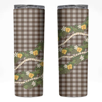 Aloha Puakenikeni Anthurium Pikake Lei Skinny Tumbler Chocolate Hawaiian Palaka Pattern LT9 Chocolate - Polynesian Pride