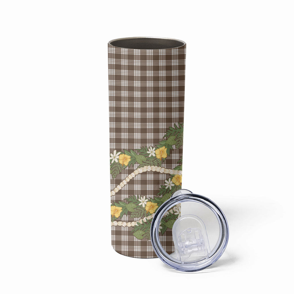 Aloha Puakenikeni Anthurium Pikake Lei Skinny Tumbler Chocolate Hawaiian Palaka Pattern LT9 - Polynesian Pride