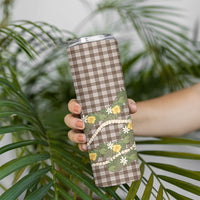 Aloha Puakenikeni Anthurium Pikake Lei Skinny Tumbler Chocolate Hawaiian Palaka Pattern LT9 - Polynesian Pride