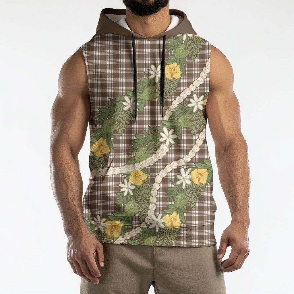 Aloha Puakenikeni Anthurium Pikake Lei Sleeveless Hoodie Chocolate Hawaiian Palaka Pattern