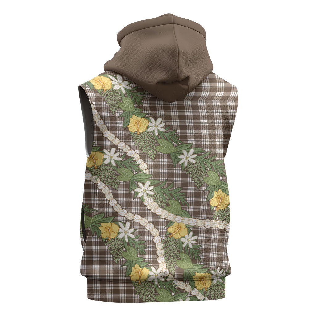 Aloha Puakenikeni Anthurium Pikake Lei Sleeveless Zip Hoodie Chocolate Hawaiian Palaka Pattern