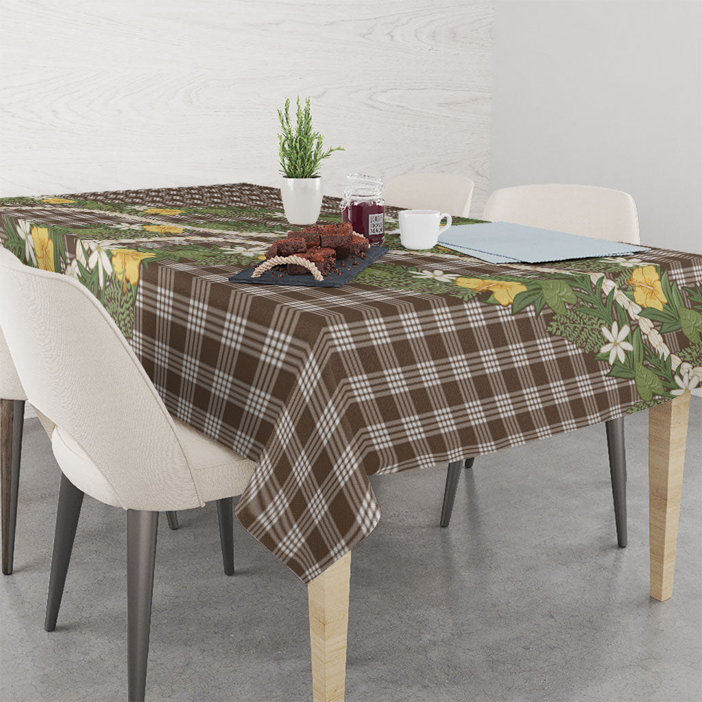 Aloha Puakenikeni Anthurium Pikake Lei Tablecloth Chocolate Hawaiian Palaka Pattern LT9 - Polynesian Pride
