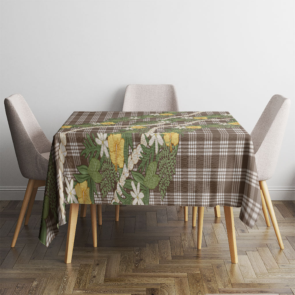 Aloha Puakenikeni Anthurium Pikake Lei Tablecloth Chocolate Hawaiian Palaka Pattern LT9 - Polynesian Pride