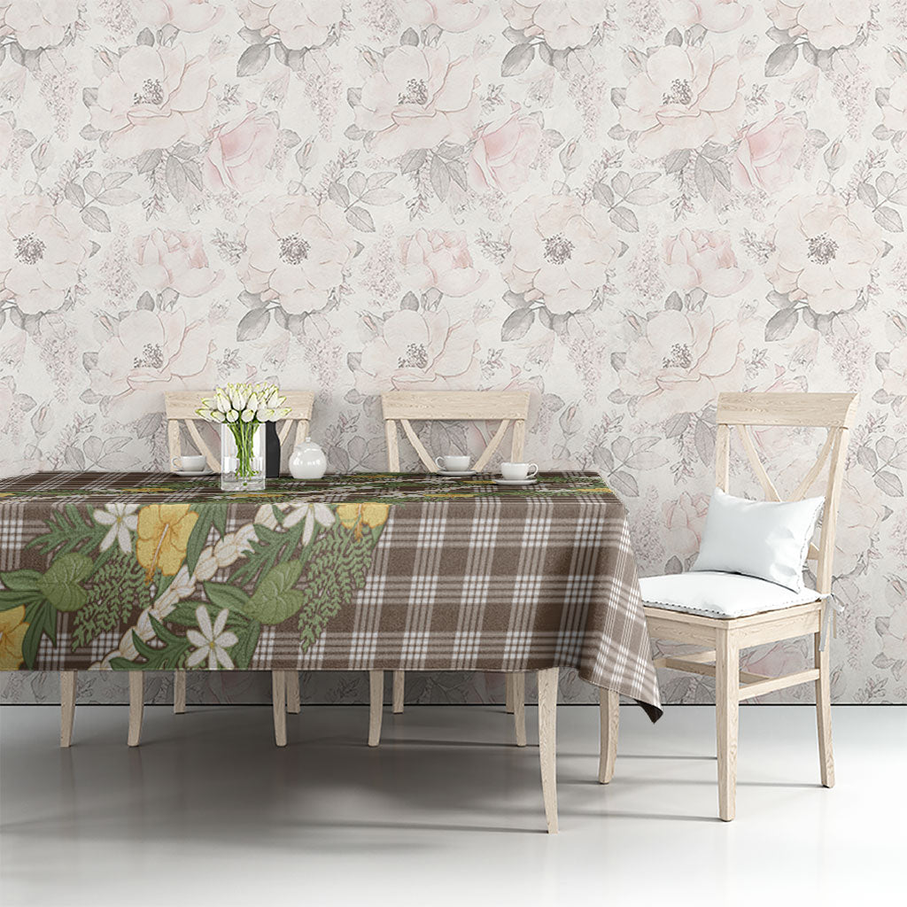 Aloha Puakenikeni Anthurium Pikake Lei Tablecloth Chocolate Hawaiian Palaka Pattern LT9 - Polynesian Pride