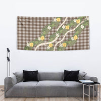 Aloha Puakenikeni Anthurium Pikake Lei Tapestry Chocolate Hawaiian Palaka Pattern