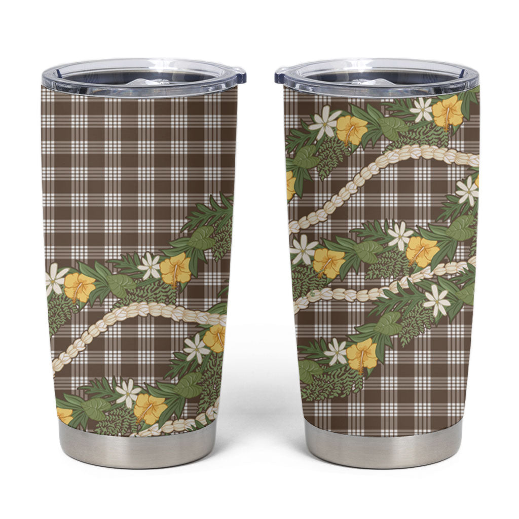 Aloha Puakenikeni Anthurium Pikake Lei Tumbler Cup Chocolate Hawaiian Palaka Pattern LT9 Chocolate - Polynesian Pride