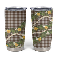 Aloha Puakenikeni Anthurium Pikake Lei Tumbler Cup Chocolate Hawaiian Palaka Pattern LT9 Chocolate - Polynesian Pride