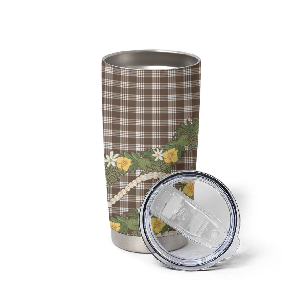 Aloha Puakenikeni Anthurium Pikake Lei Tumbler Cup Chocolate Hawaiian Palaka Pattern LT9 - Polynesian Pride