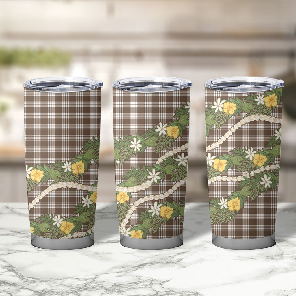 Aloha Puakenikeni Anthurium Pikake Lei Tumbler Cup Chocolate Hawaiian Palaka Pattern LT9 - Polynesian Pride