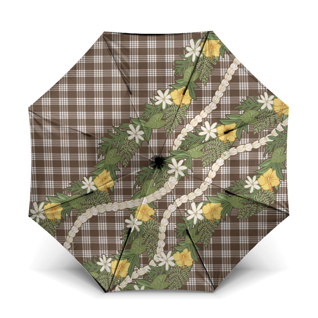 Aloha Puakenikeni Anthurium Pikake Lei Umbrella Chocolate Hawaiian Palaka Pattern