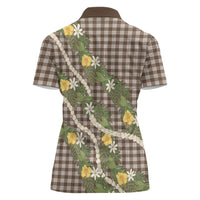Aloha Puakenikeni Anthurium Pikake Lei Women Polo Shirt Chocolate Hawaiian Palaka Pattern