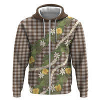 Aloha Puakenikeni Anthurium Pikake Lei Zip Hoodie Chocolate Hawaiian Palaka Pattern