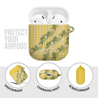Aloha Puakenikeni Anthurium Pikake Lei AirPods Case Gold Hawaiian Palaka Pattern