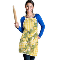 Aloha Puakenikeni Anthurium Pikake Lei Apron Gold Hawaiian Palaka Pattern