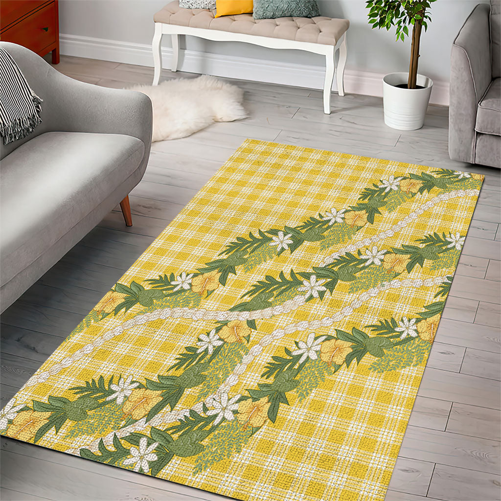 Aloha Puakenikeni Anthurium Pikake Lei Area Rug Gold Hawaiian Palaka Pattern