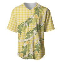 Aloha Puakenikeni Anthurium Pikake Lei Baseball Jersey Gold Hawaiian Palaka Pattern LT9 Gold - Polynesian Pride