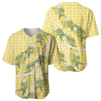 Aloha Puakenikeni Anthurium Pikake Lei Baseball Jersey Gold Hawaiian Palaka Pattern LT9 - Polynesian Pride